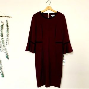 Unworn Calvin Klein deep purple long sleeve shift dress